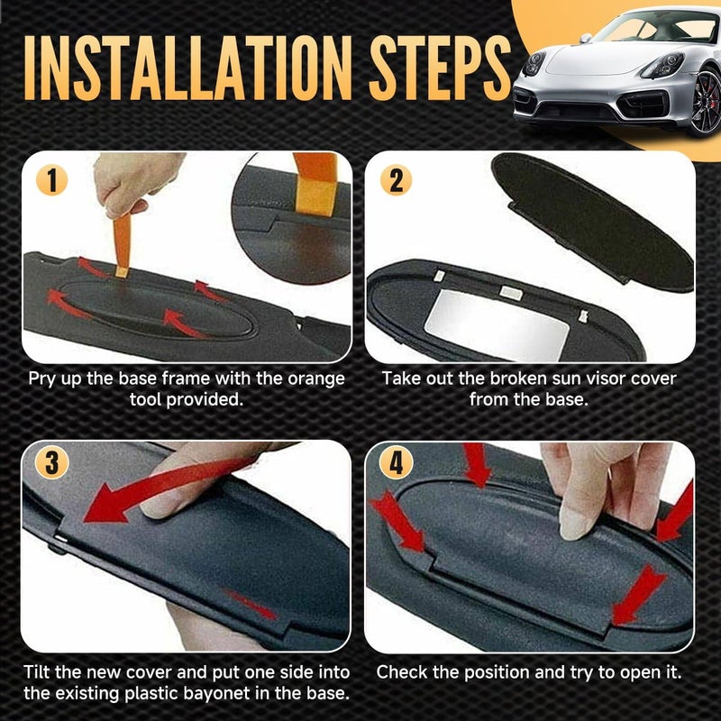 BILLFARO 2Pcs Sun Visor Mirror Cover Replacement Driver/Passenger Side Sunvisor Vanity Mirror Lid Caps Cover for Porsche 996/997-911 986/987 for Boxster for Cayman 1996-2010 - Image 4